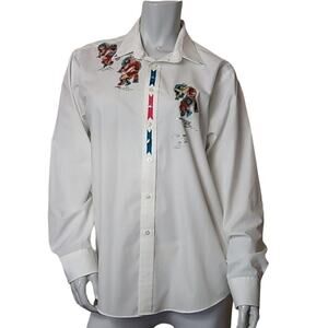 MJ Michael James Womens LG Shirt White Southwestern Aztec Button Down Art 2 Wear